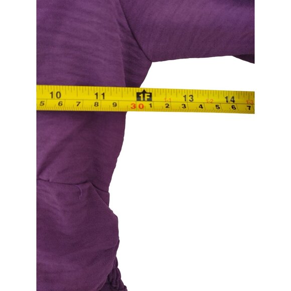 Purple long sleeve dress with bow at back and ruffle at hem, polyester, size M. - Picture 6 of 8